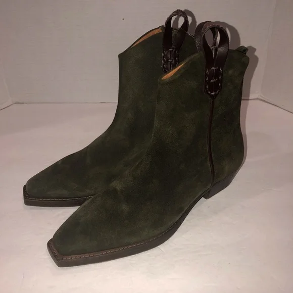 We The Free People Green Suede Wesley Western Cowboys Boots Shoes sz 6.5/36.5